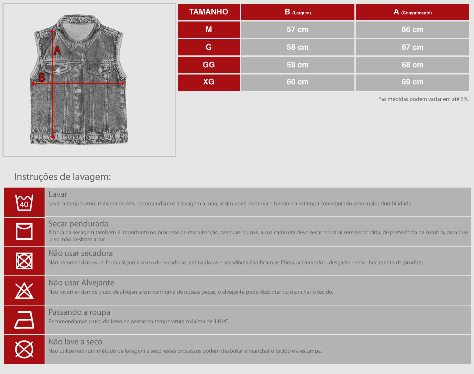 Tamanho Colete jeans